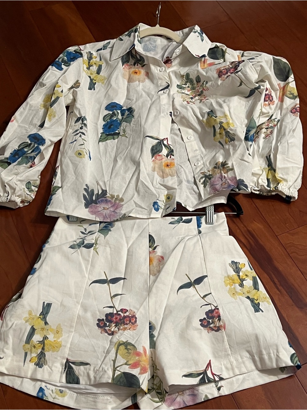 White Floral Button-Front Shirt & Shorts Set